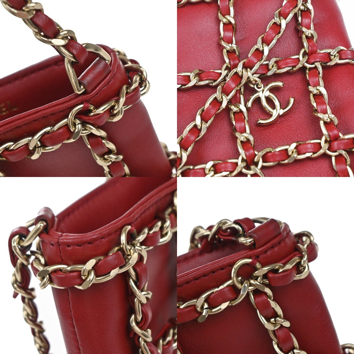 Chanel Tech Me Out Clutch With Chain Lambskin, RED, LEATHER, Clutche & pouche