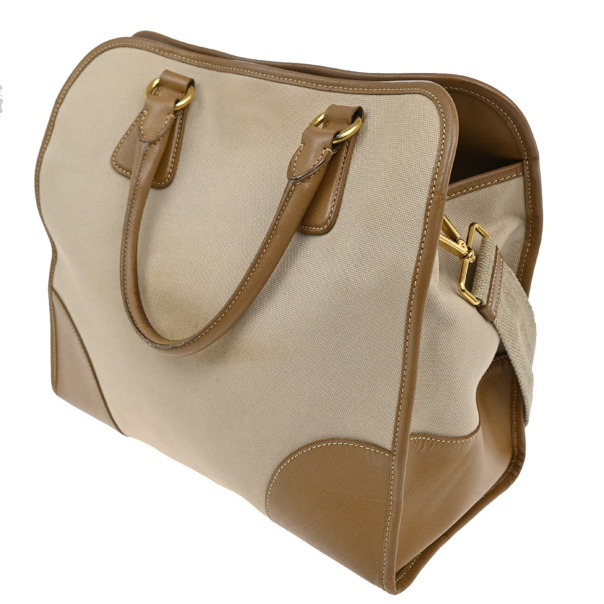 Prada Convertible Tote Canvas and Saffiano Leather, Beige, Canvas, Tote Bag