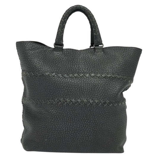 Bottega Veneta Shopping Tote Leather with Intrecciato Detail, GRAY, LEATHER, Tote bag