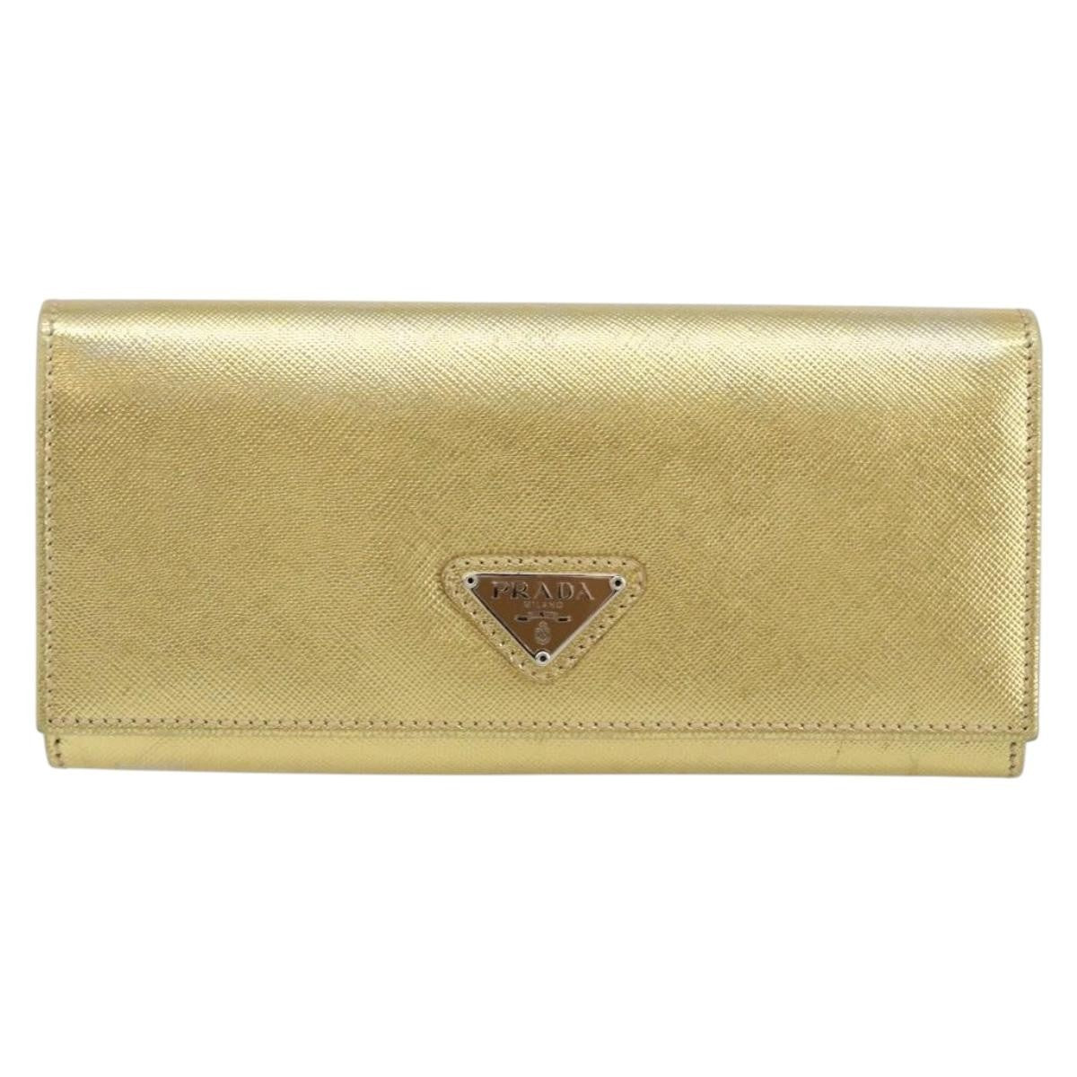 Prada Continental Wallet Saffiano Leather, GOLD, LEATHER, Wallets