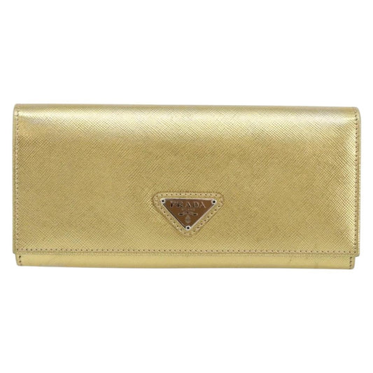 Prada Continental Wallet Saffiano Leather, GOLD, LEATHER, Wallets