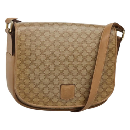 Celine Vintage Macadam Shoulder Bag Canvas and Leather, BEIGE, CANVAS, Shoulder bag