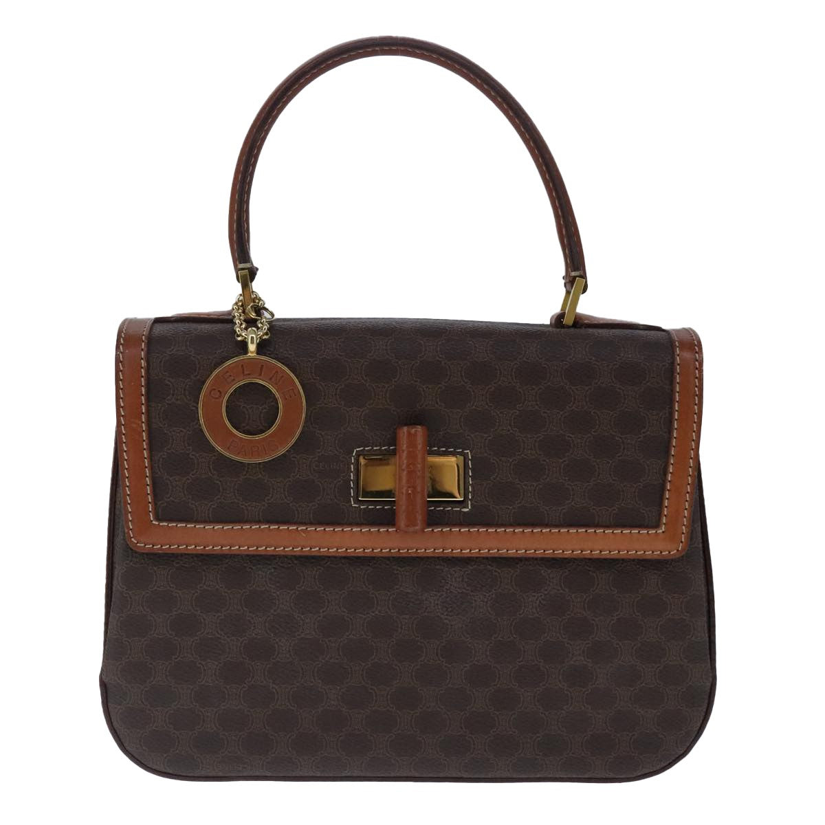Celine Vintage Convertible Top Handle Bag Macadam Coated Canvas, Brown, Canvas, Handbag