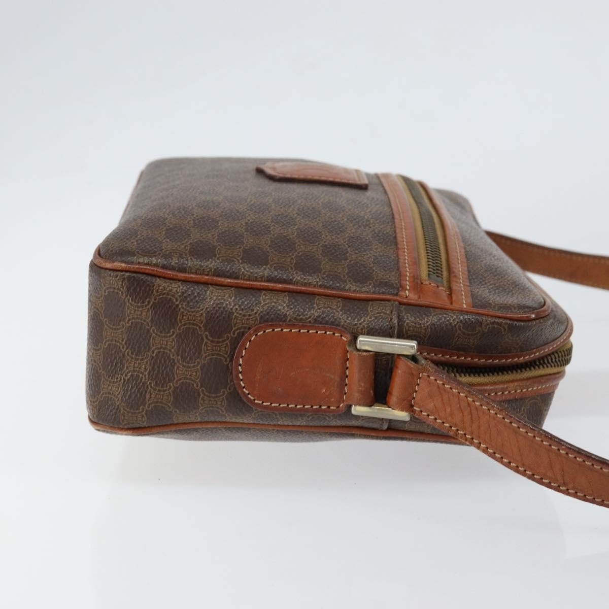 Celine Vintage Macadam Shoulder Bag Canvas and Leather, BROWN, CANVAS, Shoulder bag