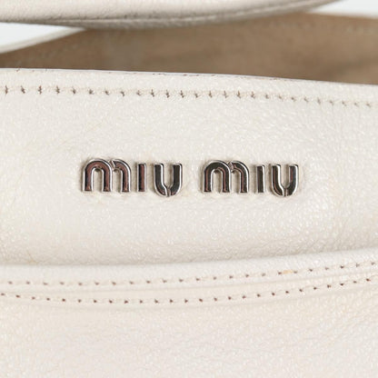 Miu Miu Drawstring Satchel Leather, SILVER, LEATHER, Handbag