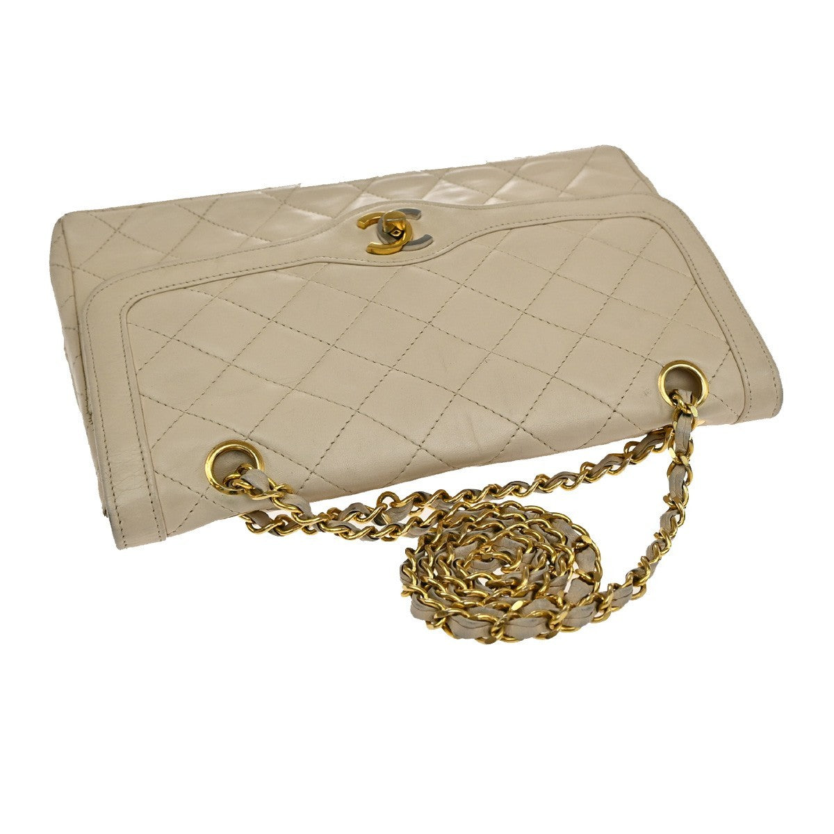 Chanel Vintage Two Tone CC Flap Bag Quilted Lambskin, BEIGE, LEATHER, Shoulder bag