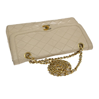 Chanel Vintage Two Tone CC Flap Bag Quilted Lambskin, BEIGE, LEATHER, Shoulder bag