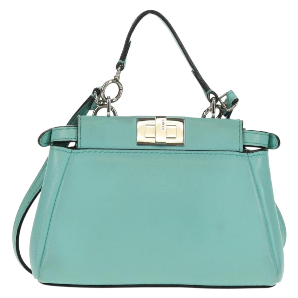 Fendi Peekaboo Bag Leather, TURQUOISE, LEATHER, Handbag