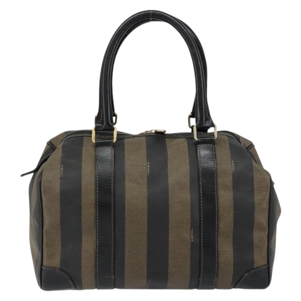 Fendi Vintage Pequin Boston Bag Coated Canvas, BROWN, CANVAS, Handbag