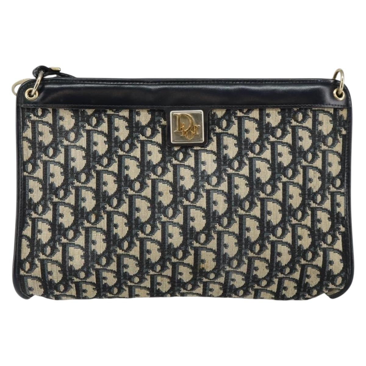 Christian Dior Vintage Trotter Shoulder Bag Canvas, NAVY, CANVAS, Shoulder bag