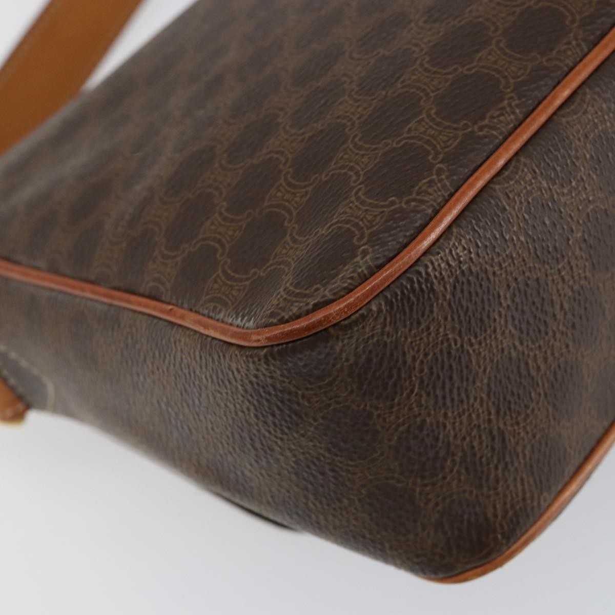 Celine Vintage Macadam Circle Logo Shoulder Bag Canvas and Leather, BROWN, CANVAS, Shoulder bag