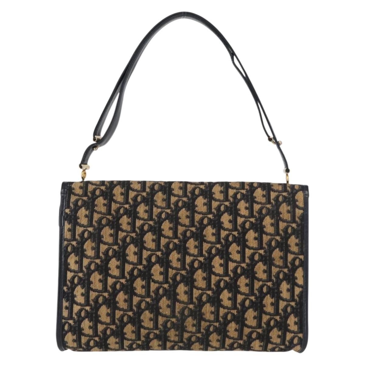 Christian Dior Vintage Trotter Shoulder Bag Canvas, NAVY, CANVAS, Shoulder bag