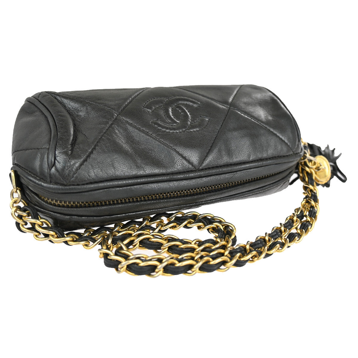 Chanel Vintage Diamond CC Barrel Bag Quilted Leather, BLACK, LEATHER, Shoulder bag