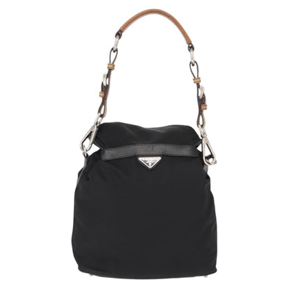 Prada Double Pocket Shoulder Bag Tessuto, BLACK, NYLON, Shoulder bag