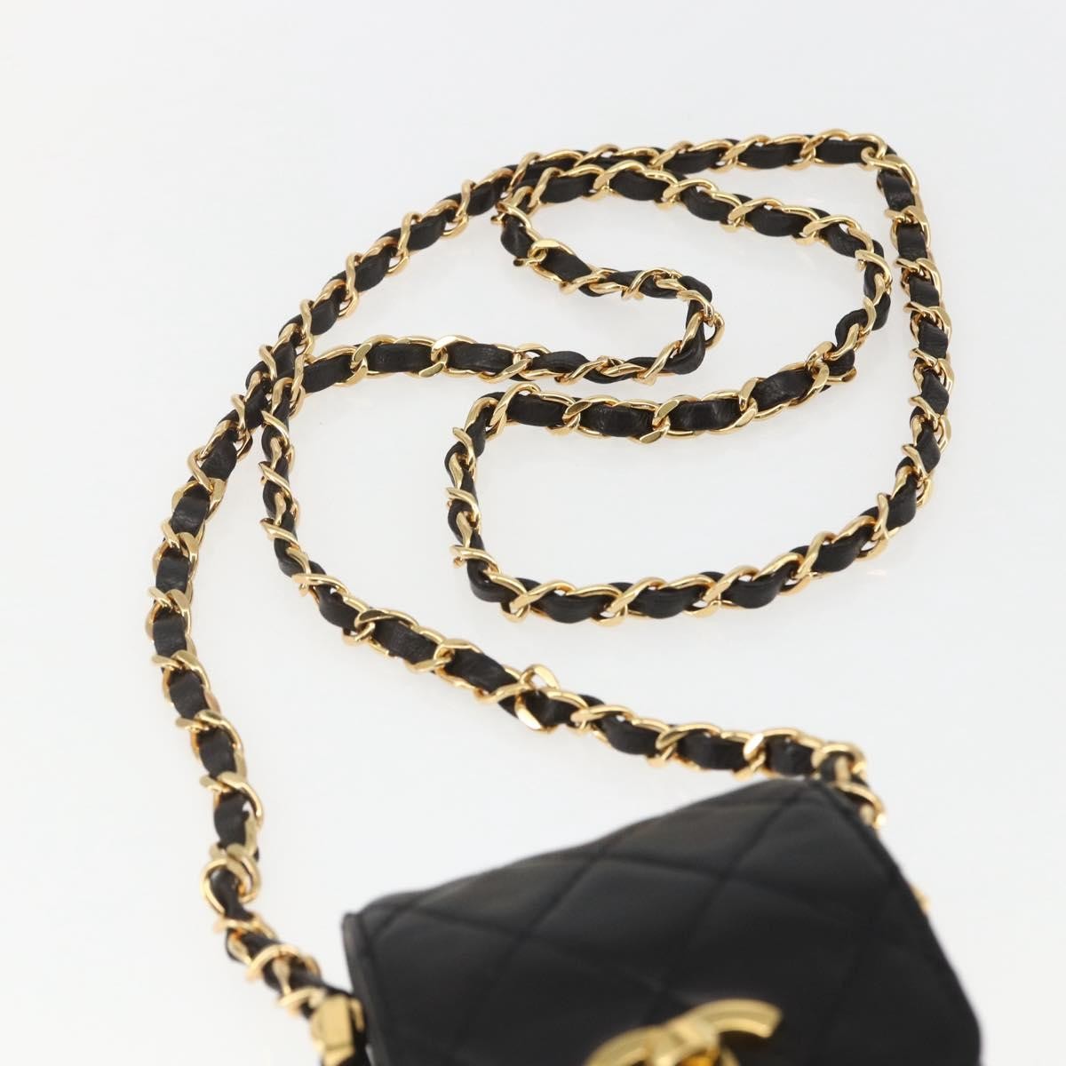 Chanel CC Flap Phone Holder Crossbody Bag Quilted Lambskin, BLACK, LEATHER, Shoulder bag