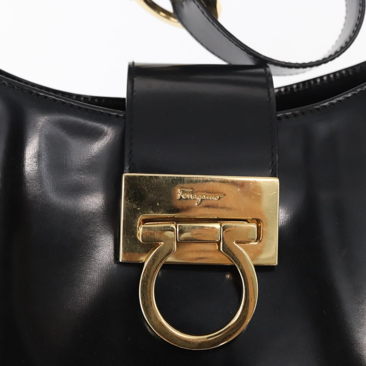Salvatore Ferragamo Gancini Shoulder Bag Leather, BLACK, LEATHER, Shoulder bag