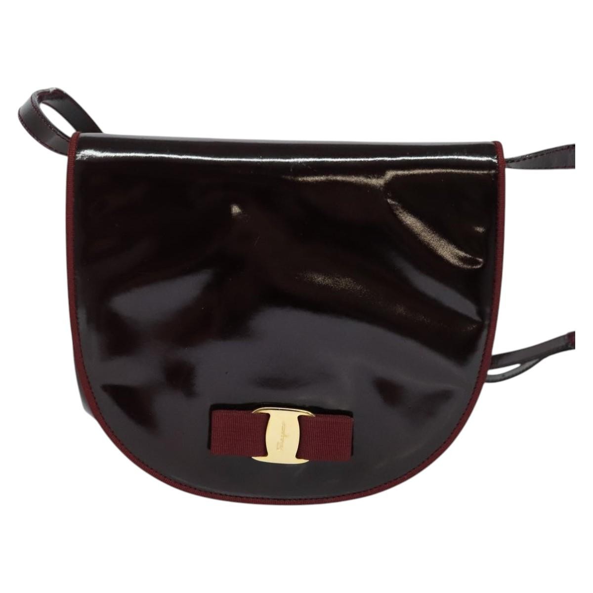 Salvatore Ferragamo Vala Shoulder Bag Patent Leather, BURGUNDY, PATENT_LEATHER, Shoulder bag