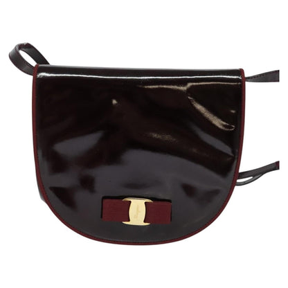 Salvatore Ferragamo Vala Shoulder Bag Patent Leather, BURGUNDY, PATENT_LEATHER, Shoulder bag