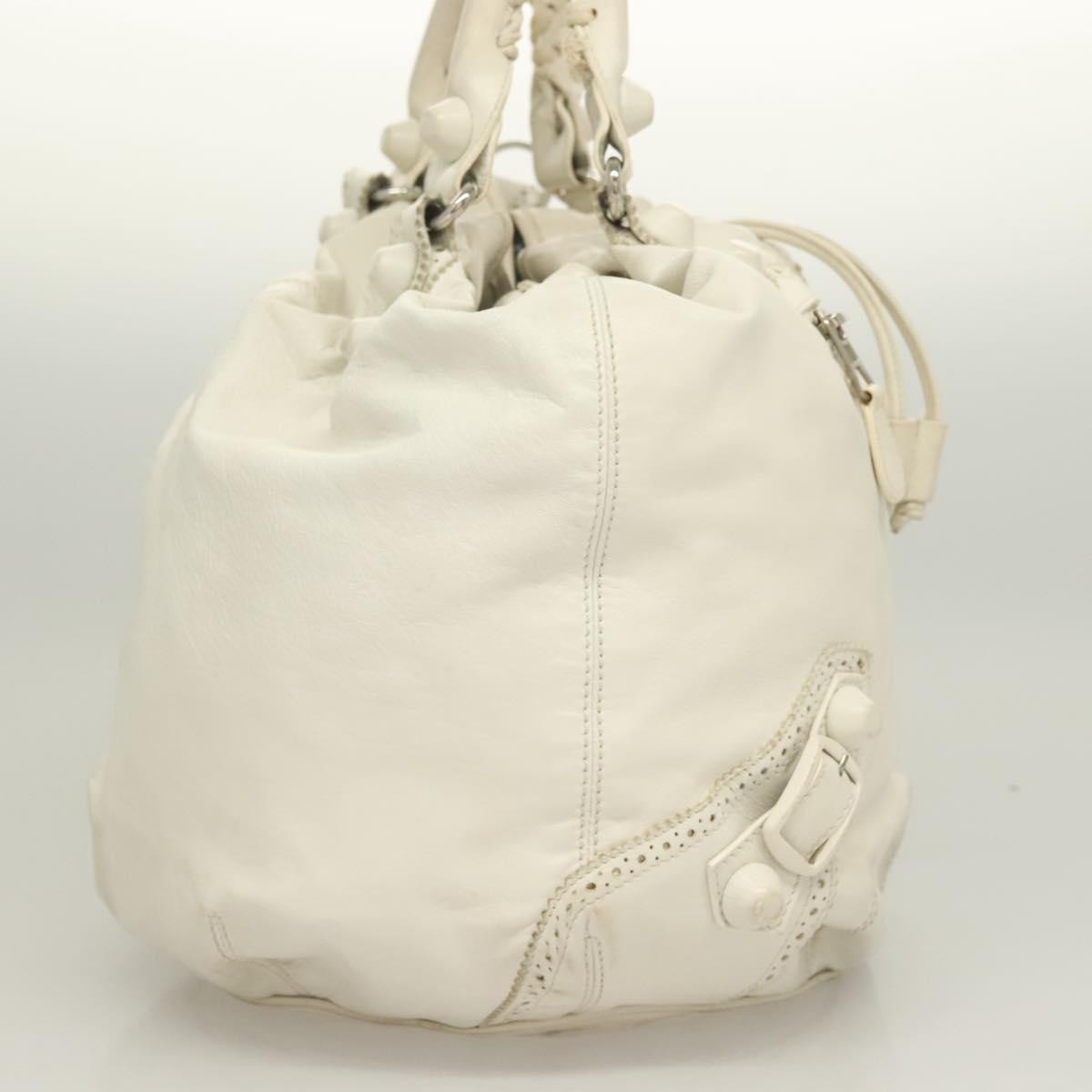 Balenciaga Pom Pon Giant Studs Bag Leather, WHITE, LEATHER, Handbag