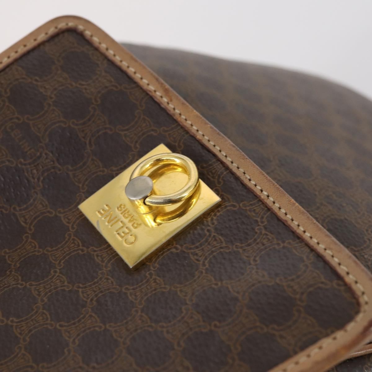 Celine Vintage Drawstring Flap Backpack Macadam Coated Canvas, BROWN, CANVAS, Backpack