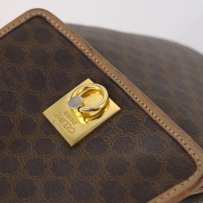 Celine Vintage Drawstring Flap Backpack Macadam Coated Canvas, BROWN, CANVAS, Backpack