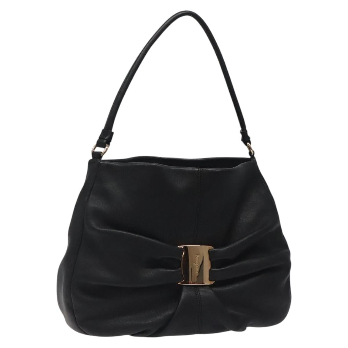 Salvatore Ferragamo Miss Vara Giusy Hobo Leather, BLACK, LEATHER, Shoulder bag