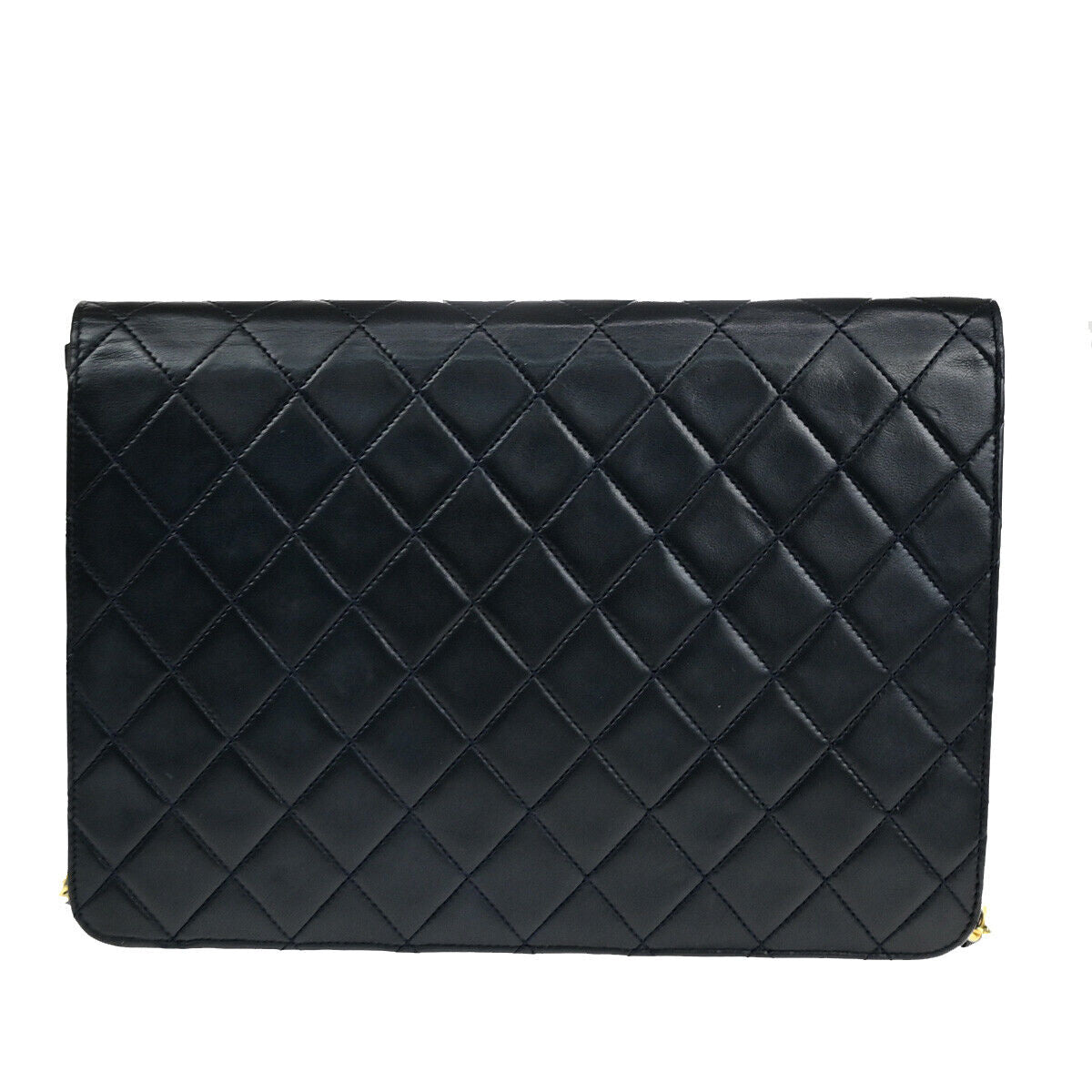Chanel Vintage Chain Flap Bag Quilted Leather, NAVY, LEATHER, Shoulder bag
