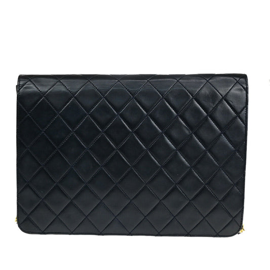 Chanel Vintage Chain Flap Bag Quilted Leather, NAVY, LEATHER, Shoulder bag