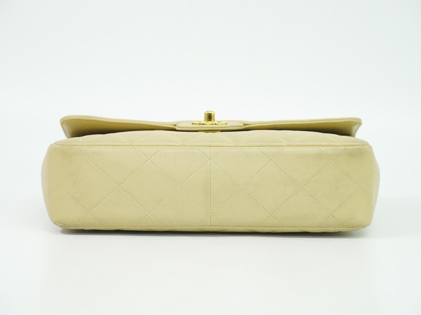 Chanel Vintage Square Flap Bag Quilted Lambskin, BEIGE, LEATHER, Shoulder bag