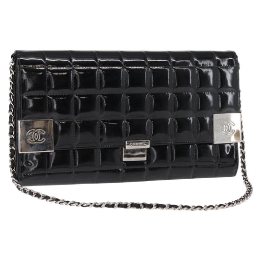 Chanel Chocolate Bar Chain Clutch Quilted Patent, BLACK, PATENT_LEATHER, Clutche & pouche