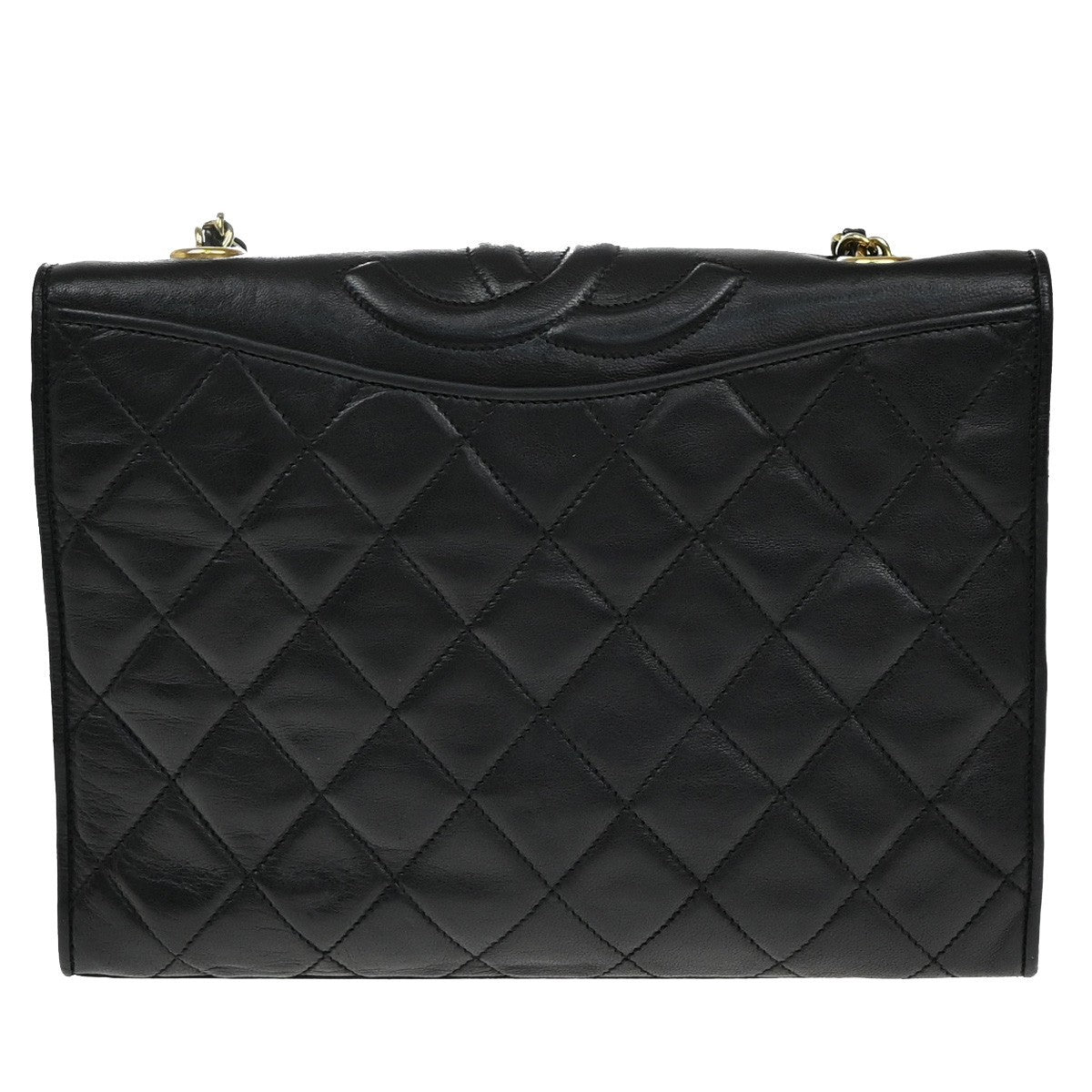 Chanel Vintage CC Full Flap Bag Quilted Lambskin, BLACK, LEATHER, Shoulder bag
