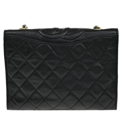 Chanel Vintage CC Full Flap Bag Quilted Lambskin, BLACK, LEATHER, Shoulder bag
