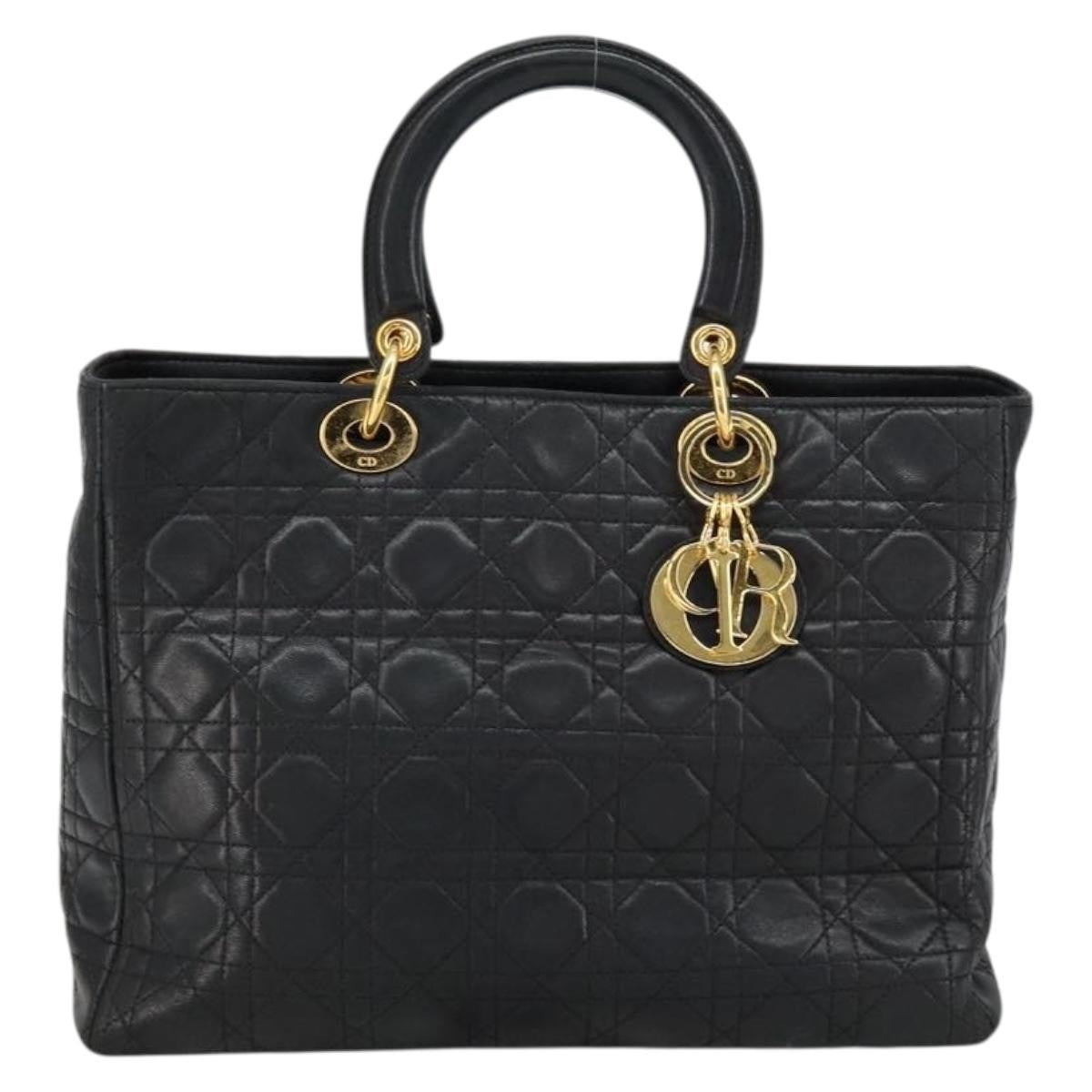 Christian Dior Vintage Lady Dior Bag Cannage Quilt Lambskin, BLACK, LEATHER, Handbag
