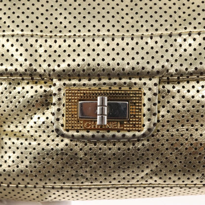Chanel Drill Flap Bag Perforated Leather, GOLD, LEATHER, Handbag