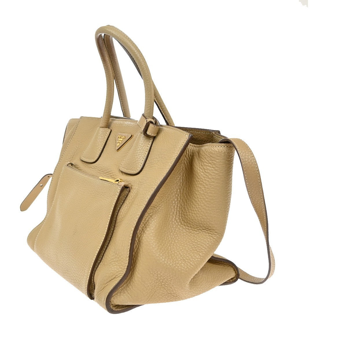 Prada Front Pocket Wing Convertible Tote Vitello Daino, BEIGE, LEATHER, Tote bag