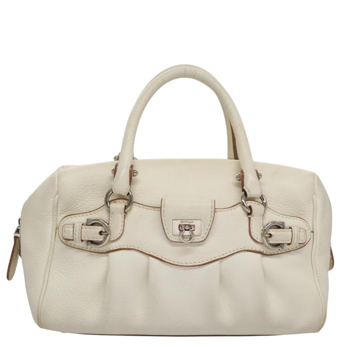 Salvatore Ferragamo Gancini handbag Leather, WHITE, LEATHER, Handbag