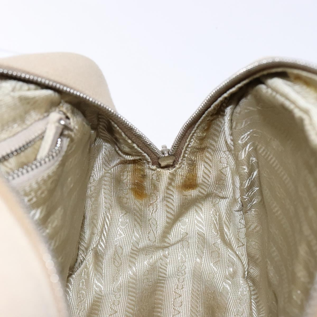 Prada Bauletto Bag Canvas with Leather, BEIGE, CANVAS, Handbag