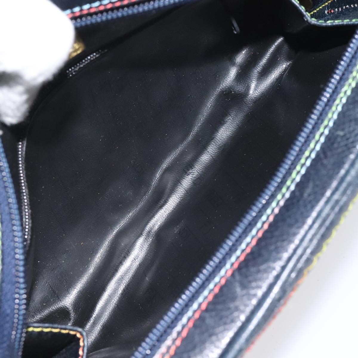 Fendi Vintage Zip Crossbody Bag Leather, NAVY, LEATHER, Shoulder bag