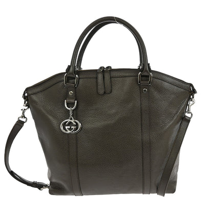 Gucci Britt Convertible Dome Satchel Leather, BROWN, LEATHER, Handbag