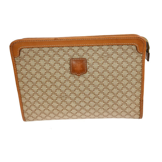 Celine Macadam Pochette Canvas and Leather, BEIGE, CANVAS, Clutche & pouche
