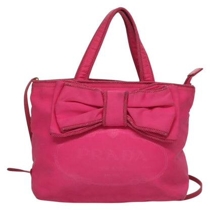 Prada Logo Bow Convertible Tote Tessuto with Leather, PINK, NYLON, Tote bag
