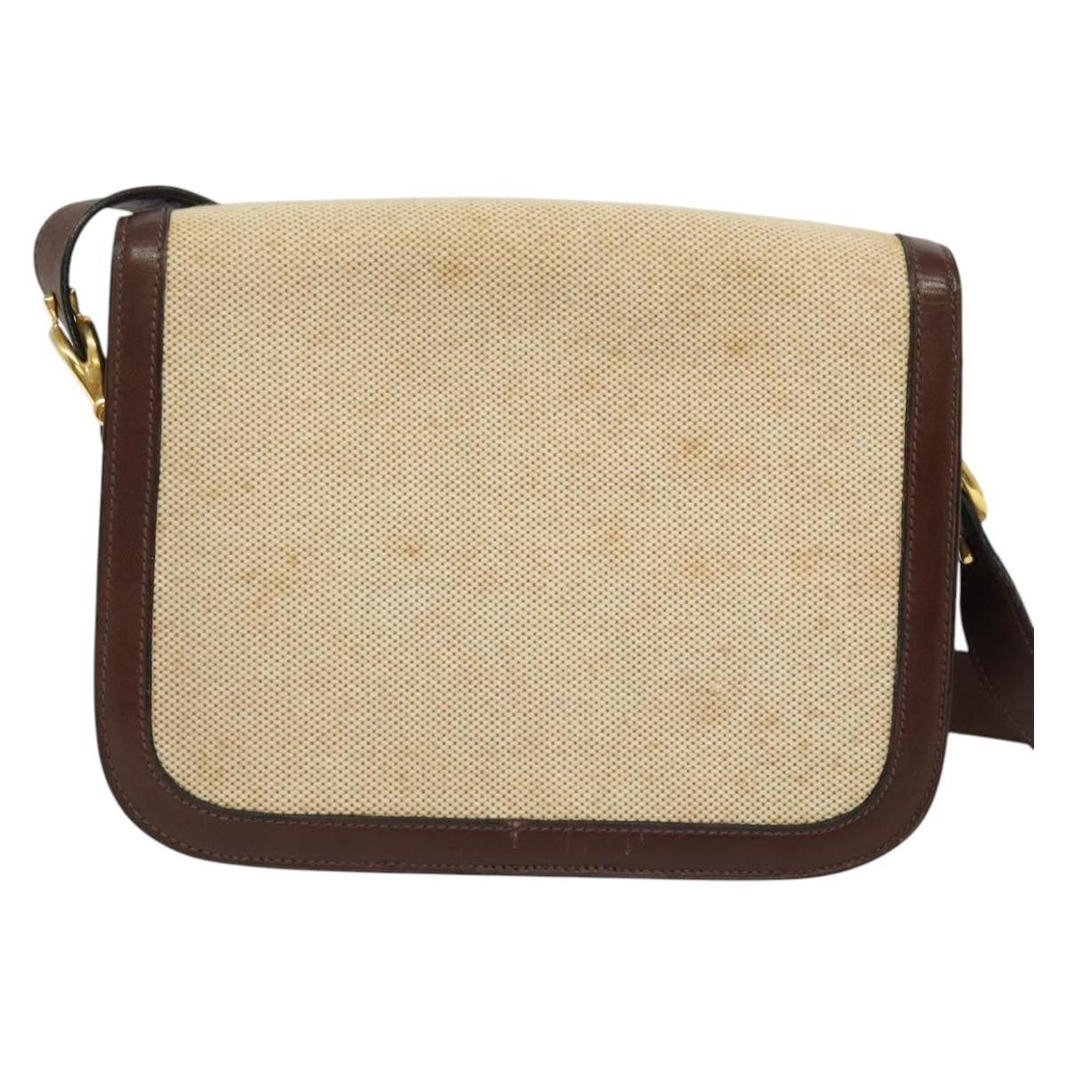 Celine Horse Carriage Shoulder bag Canvas and Leather, BEIGE, CANVAS, Shoulder bag