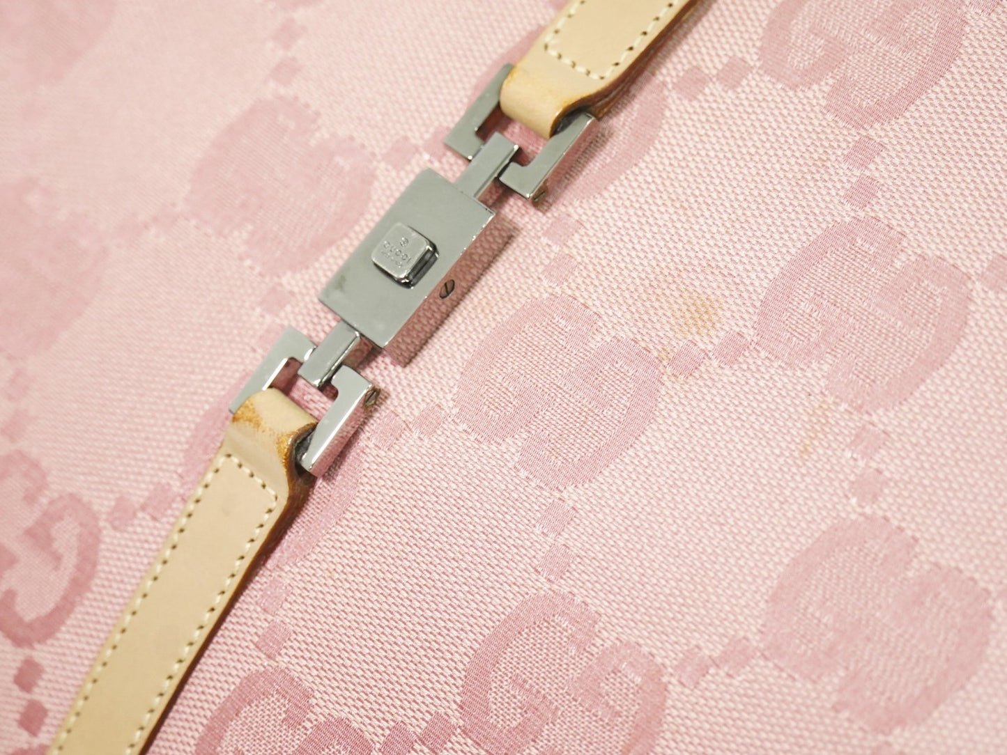 Gucci Jackie 1961 Tote GG Denim and Leather, Pink, Canvas, Handbag