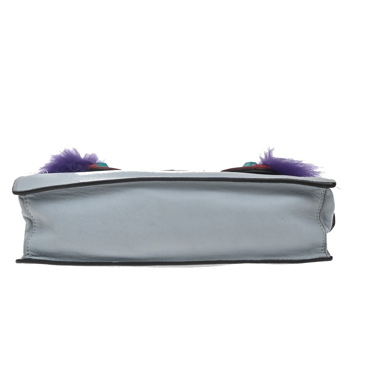 Fendi Monster Front Pocket Clutch Leather with Fur, GRAY, LEATHER, Clutche & pouche