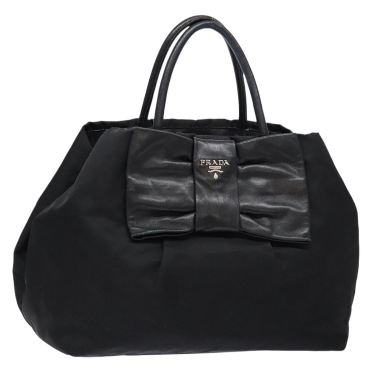 Prada Bow Tote Tessuto with Leather, BLACK, NYLON, Tote bag