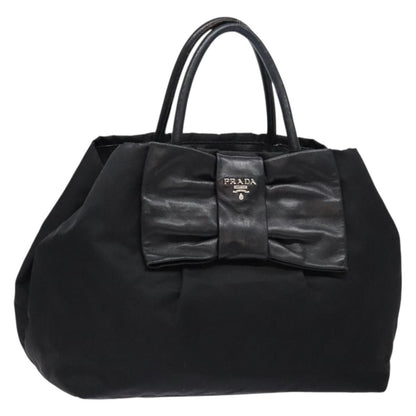 Prada Bow Tote Tessuto with Leather, BLACK, NYLON, Tote bag