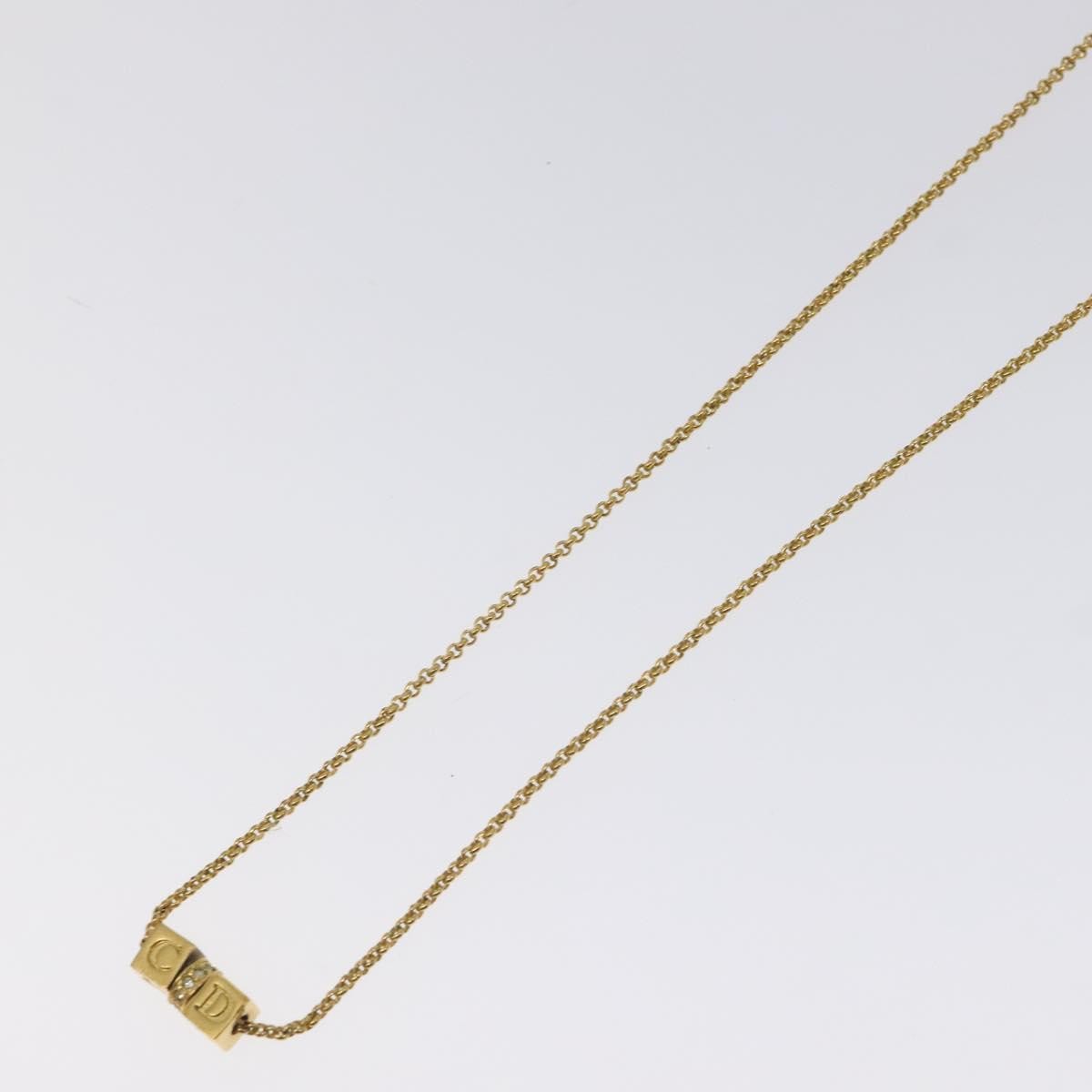 Christian Dior CD Cube Charms Pendant Necklace Metal with Crystals, GOLD, METAL, Necklace