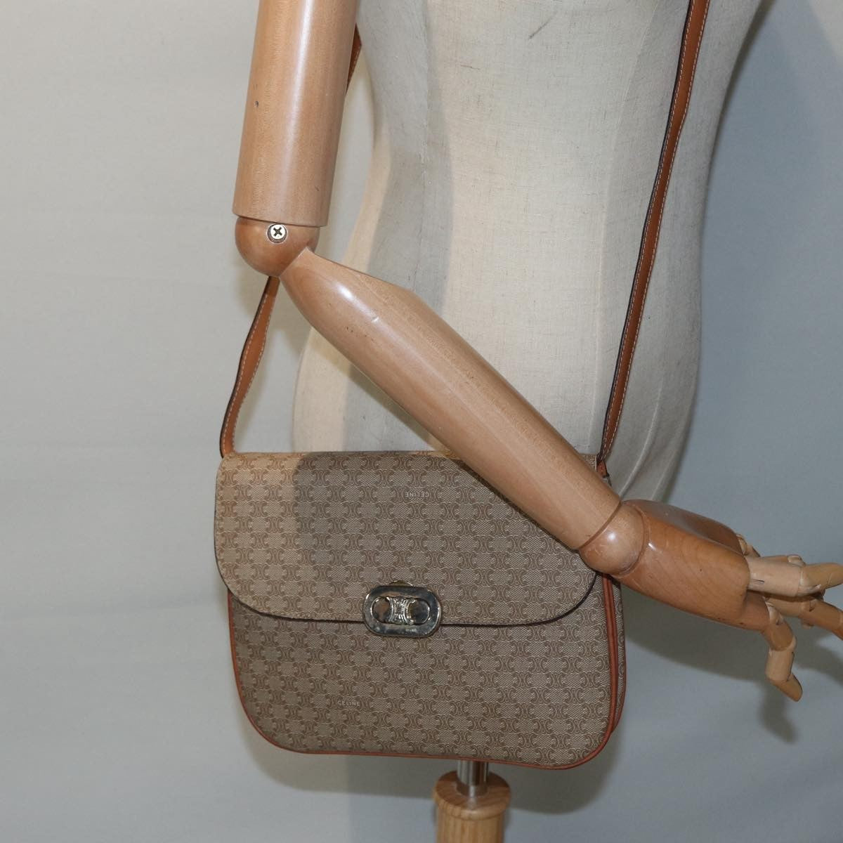 Celine Vintage Macadam Shoulder Bag Canvas, BEIGE, CANVAS, Shoulder bag