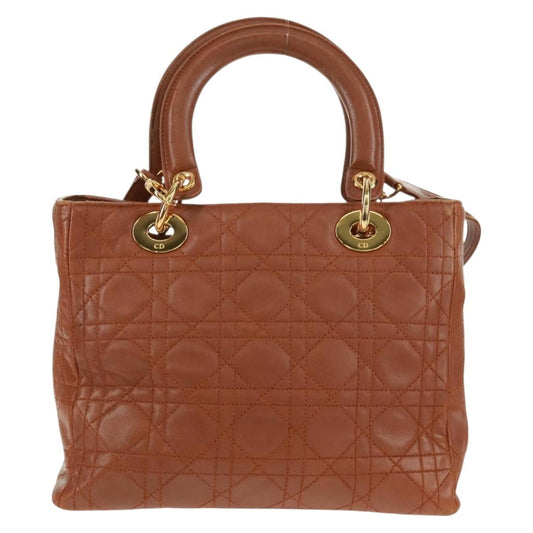 Christian Dior Vintage Lady Dior Bag Cannage Quilt Lambskin, BROWN, LEATHER, Handbag