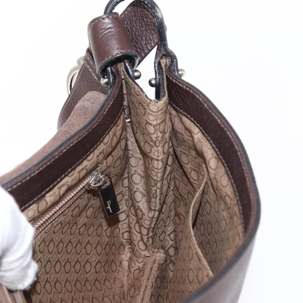 Salvatore Ferragamo Gancini Shoulder Bag Leather, BROWN, LEATHER, Shoulder bag